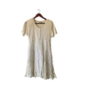 Nostalgia Cream Floral Lace Tiered Button Front Midi Dress Womens Small Rayon